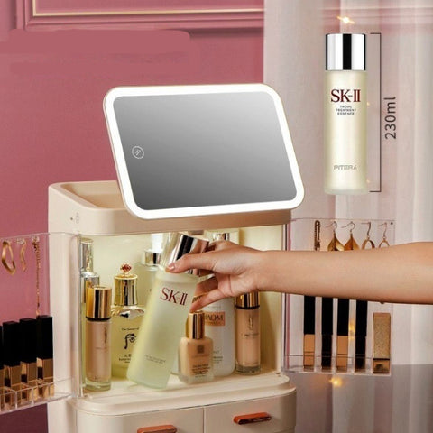 Mirror Integrated Light Desktop Large Capacity Lipstick Skin Care Products Cosmetics Storage Box