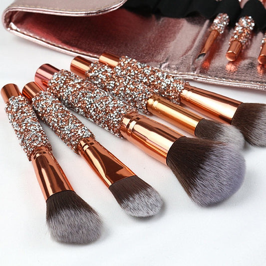 Set Of 10 Diamond Handle Makeup Brushes Beauty Tools Makeup